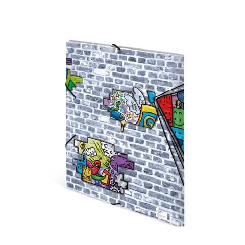 Bunte Graffiti-Kunst auf einer grauen Ziegelwand, mit verschiedenen Mustern und Farben, die lebendige Designs darstellen.