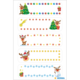 Bunte Aufkleber mit Weihnachtsmotiven, darunter ein Weihnachtsbaum, Rentiere, Geschenke und Schneemann, dekoriert mit Sternen und Schneeflocken.