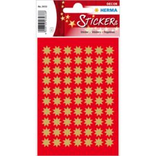 Rote Stickerkarte mit goldenen Sternen, die in gleichmäßigen Reihen angeordnet sind. Ideal für Dekoration oder Bastelprojekte.