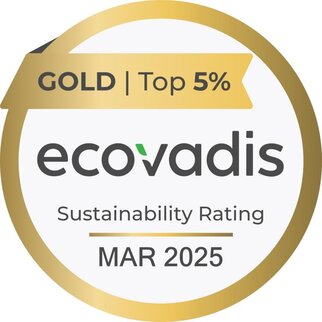 Medaille d'or pour la durabilité d'EcoVadis, dans le top 5%, valable jusqu'en mars 2025.