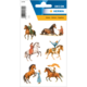 Autocollants avec différents motifs de cavaliers et de chevaux, y compris des personnes interagissant avec des chevaux et adoptant diverses poses.