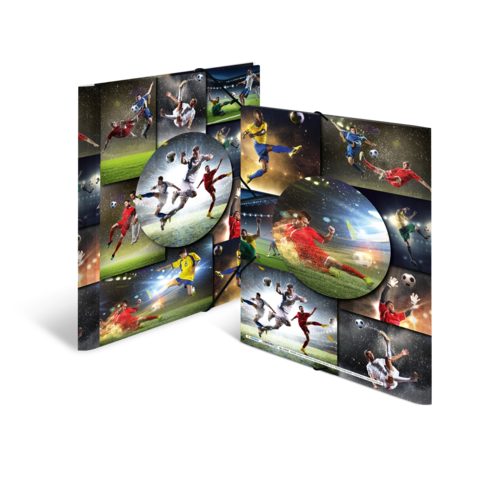Kollage von Fußballspielern in verschiedenen Spielszenen, die Tore schießen und jubeln, umgeben von dynamischen Hintergründen.