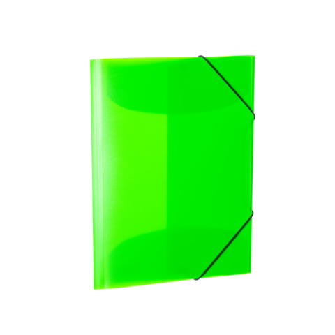 Grüner Ordner mit elastischem Verschluss, der für die Aufbewahrung von Dokumenten verwendet wird.