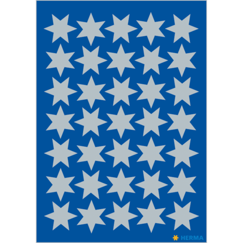 Ein Muster aus grauen Sternen auf blauem Hintergrund, gleichmäßig angeordnet in mehreren Reihen und Spalten.