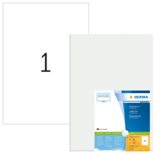 Ein Blatt mit der Nummer 1 und eine Verpackung für A3-Etiketten von HERMA, die Informationen über das Produkt enthält.