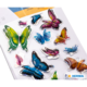 Bunte Schmetterlingsaufkleber in verschiedenen Designs und Farben auf einem Bogen.