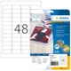 Sicherheitsetiketten auf einem Bogen mit 48 Etiketten, verpackt in einer transparenten Hülle von HERMA.