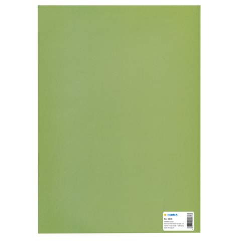 Grünes Blatt Papier mit einer Etikette in der unteren rechten Ecke, die die Marke "HERMA" und die Artikelnummer zeigt.