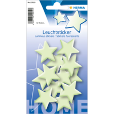 Leuchtende Sternaufkleber in verschiedenen Farben, verpackt in einer Blisterverpackung mit 12 Stück.