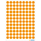 Ein Blatt mit orangefarbenen, runden Aufklebern, gleichmäßig in mehreren Reihen und Spalten angeordnet.