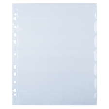 Leere, transparente Sammelblatt mit mehreren Fächern, geeignet für die Aufbewahrung von Dokumenten oder Fotos.