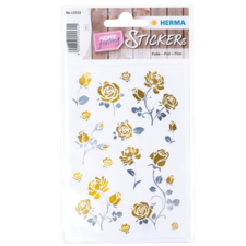 Aufkleber mit goldenen Rosenmotiven auf weißem Hintergrund, verpackt in einer transparenten Folie.