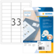 Ein Blatt mit 33 leeren Etiketten und eine Verpackung für HERMA Inkjet-Etiketten, die Software zur Gestaltung anbietet.