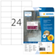 Etikettenpackung mit robusten, strapazierfähigen Etiketten, Größe 70 x 37 mm, mit der Nummer 24 auf der Vorderseite.