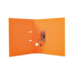 Oranger Präsentationsordner mit geometrischem Muster, ausgestattet mit Halterungen und einem zentralen Loch für eine einfache Befestigung.