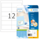 Etikettenpackung von Herma mit der Nummer 12, enthält 120 Etiketten auf einem weißen Blatt mit einem Beispieletikett.