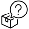 Un carton ouvert avec une bulle de dialogue contenant un point d'interrogation.