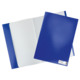 Blaue Ordner mit einem leeren und einem karierten Blatt, die auf einem weißen Hintergrund liegen.