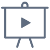 Un écran de présentation avec un symbole de lecture au centre, indiquant une prochaine présentation vidéo ou multimédia.