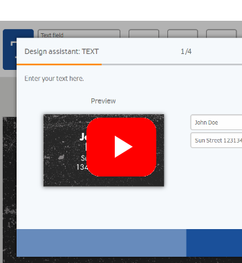 Champ de texte avec des espaces réservés pour le nom et l'adresse, en dessous une zone d'aperçu avec un symbole YouTube rouge.