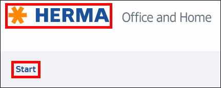 Texte : "Logo de HERMA avec le texte « Bureau et Maison » et un bouton mis en avant « Démarrer ».