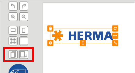 Texte : "Le logo HERMA en lettres bleues avec un symbole d'étoile orange, entouré de divers outils de travail sur le côté gauche.