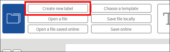 Boutons pour la gestion des fichiers, y compris « Créer une nouvelle étiquette », « Ouvrir un fichier » et « Enregistrer en ligne ».