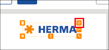 Le mot "HERMA" en lettres bleues, entouré de symboles orange, avec un "C" rouge dans un carré en dessous.